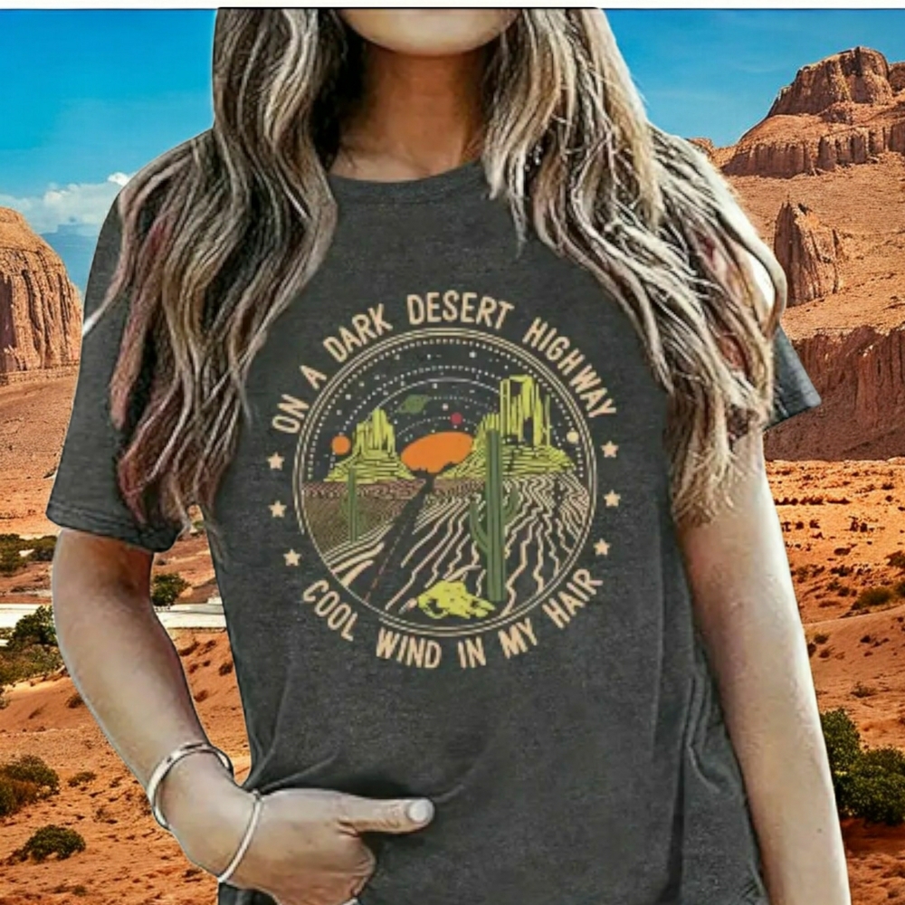 Soft Stretchy Hotel California Dark Desert Highway Tee - NWT!